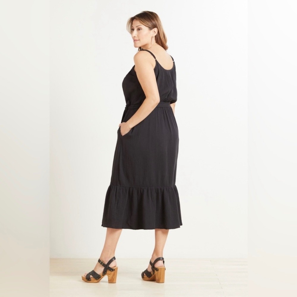 Evereve Gigi Gauze Tie Dress Midi Sundress Sleeveless Black XL NWT - Picture 2 of 14